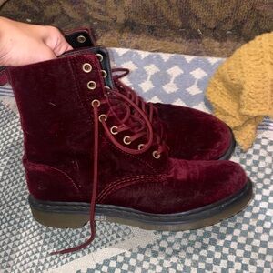 Deep red vintage velvet doc martens size 10 women great condition lightly worn.